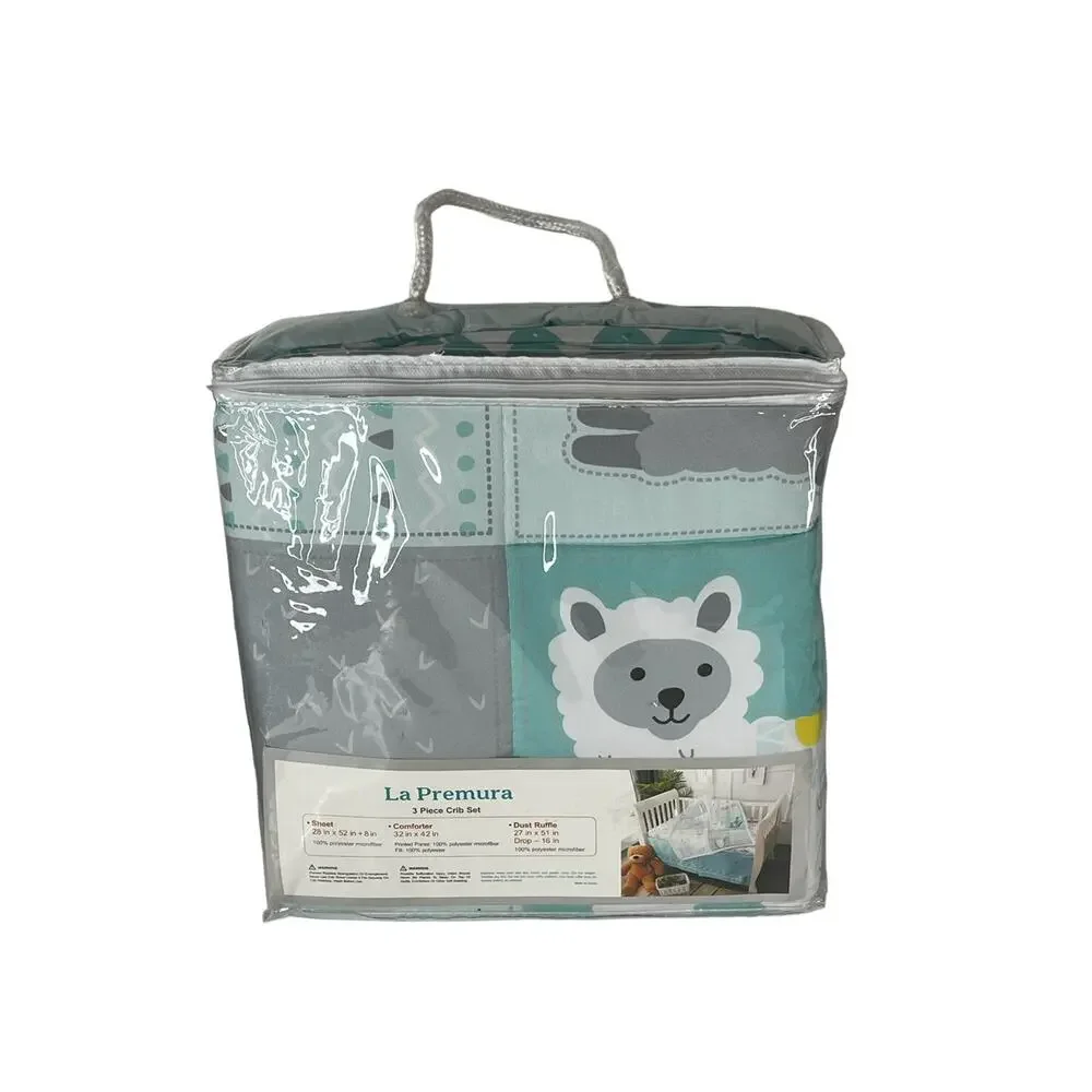 La Premura Baby Nursery Turquoise and Grey Crib Bedding 3 Piece Set Baby Llama